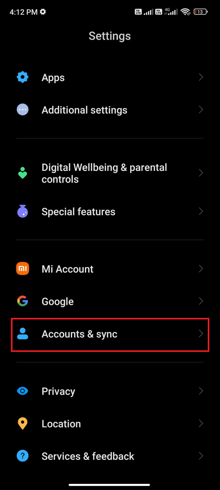 tap the Accounts sync option 