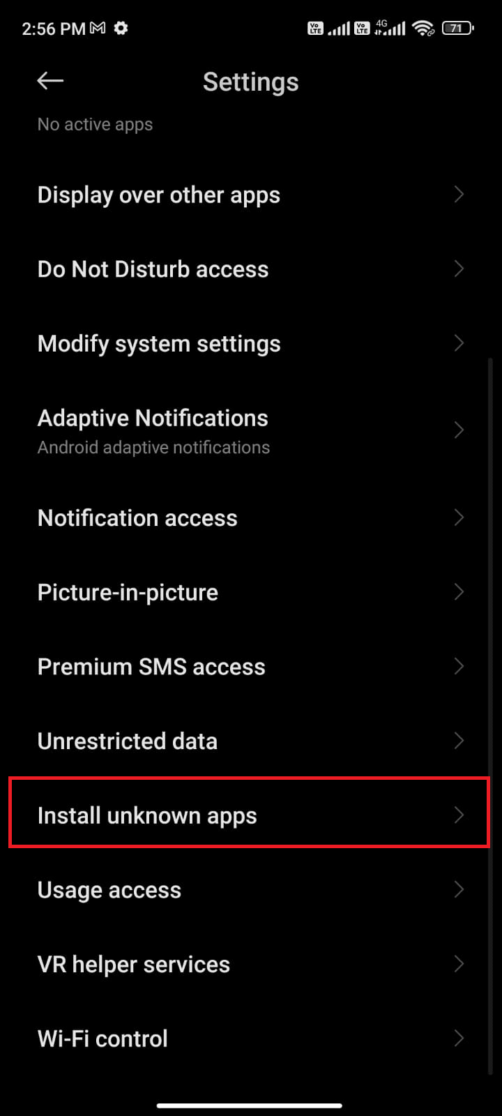 tap the Install unknown apps setting from the list