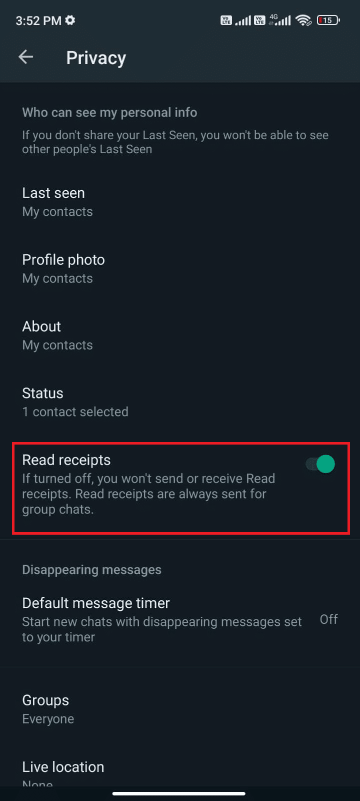 turn on Read receipts. Fix WhatsApp Status Not Showing