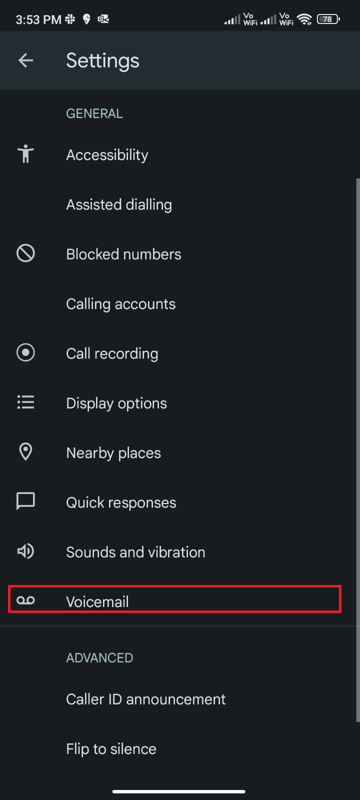 under GENERAL settings tap on Voicemail. Fix Samsung Galaxy 5 Voicemail Not Working 