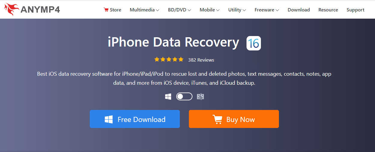 Official website of AnyMP4 iPhone data recovery