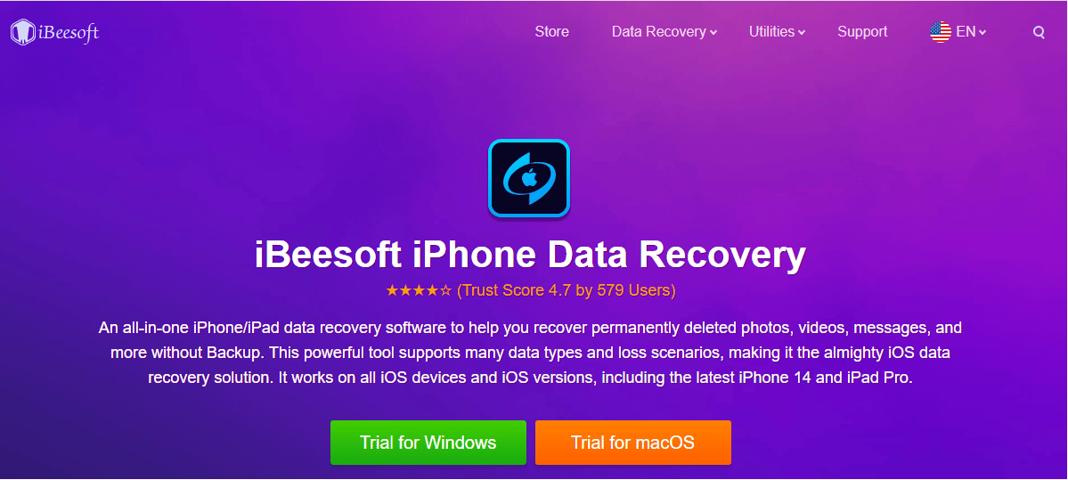Officiel hjemmeside for iBeesoft iPhone Recovery