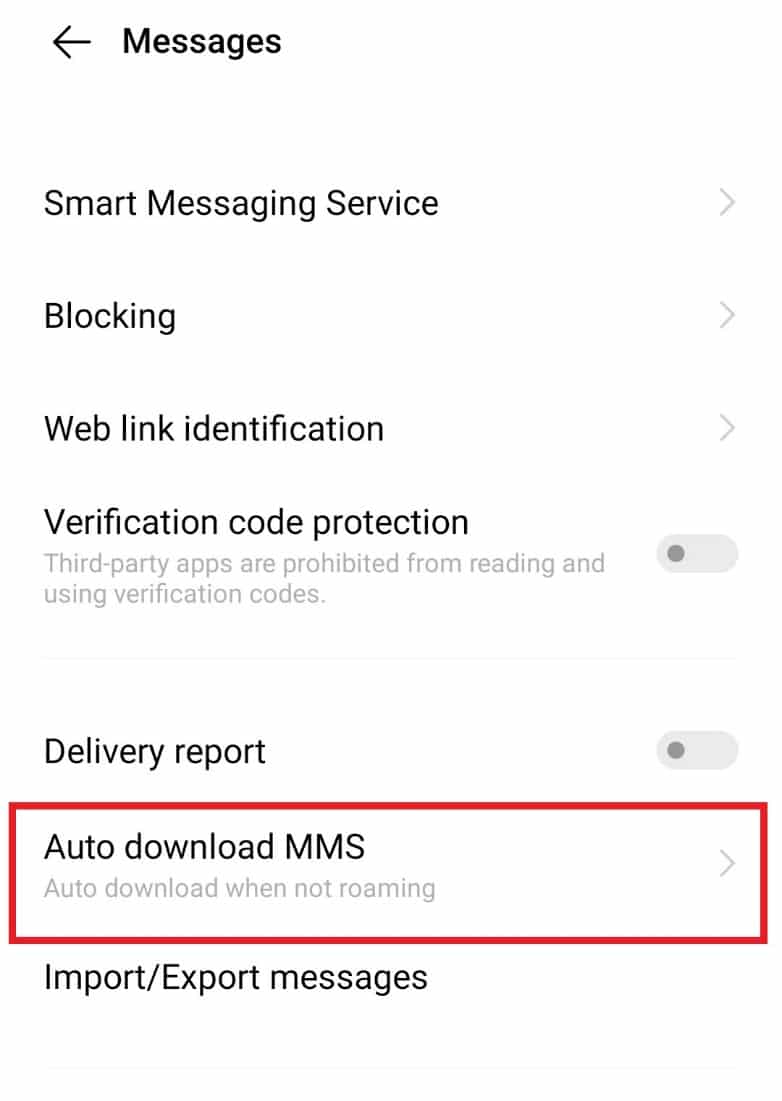 Åbn Automatisk download af MMS