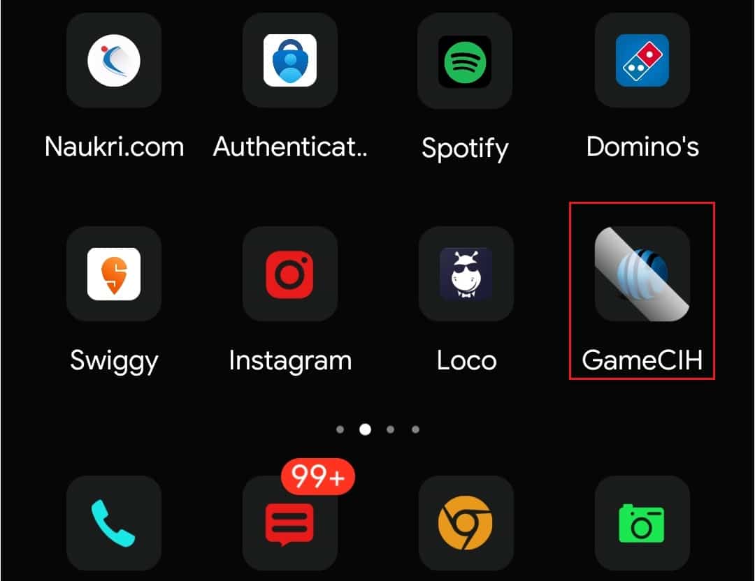 откройте приложение gameCIH на главном экране устройства Android
