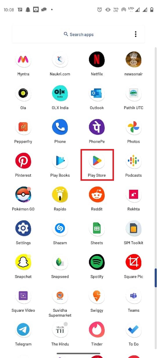 Abra a Google Play Store no menu do telefone. Corrigir erro Wyze 07 no Android