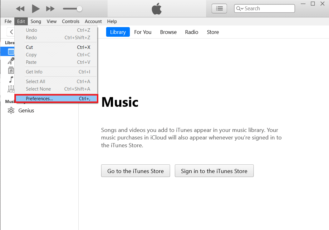 open iTunes on your PC and then click on the Edit option. | How To Transfer Music From iTunes To Android?