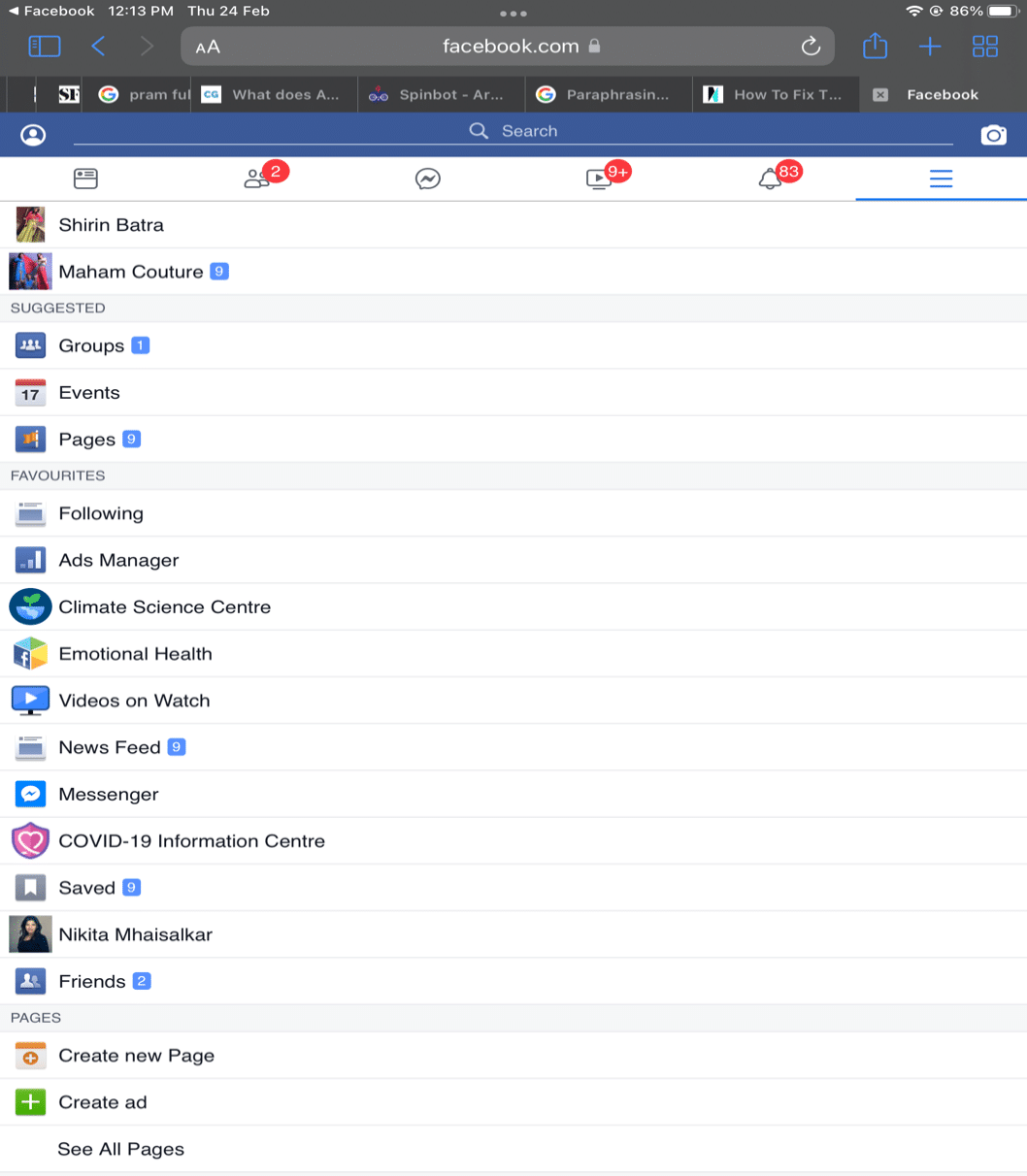 open menu on Facebook. Fix Facebook Attachment Unavailable Error