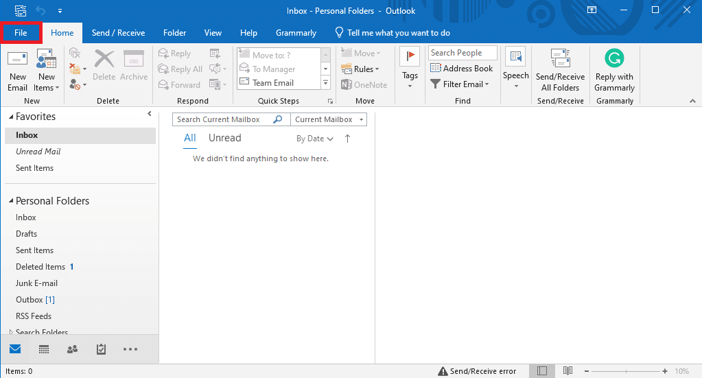 Open Outlook and navigate to File