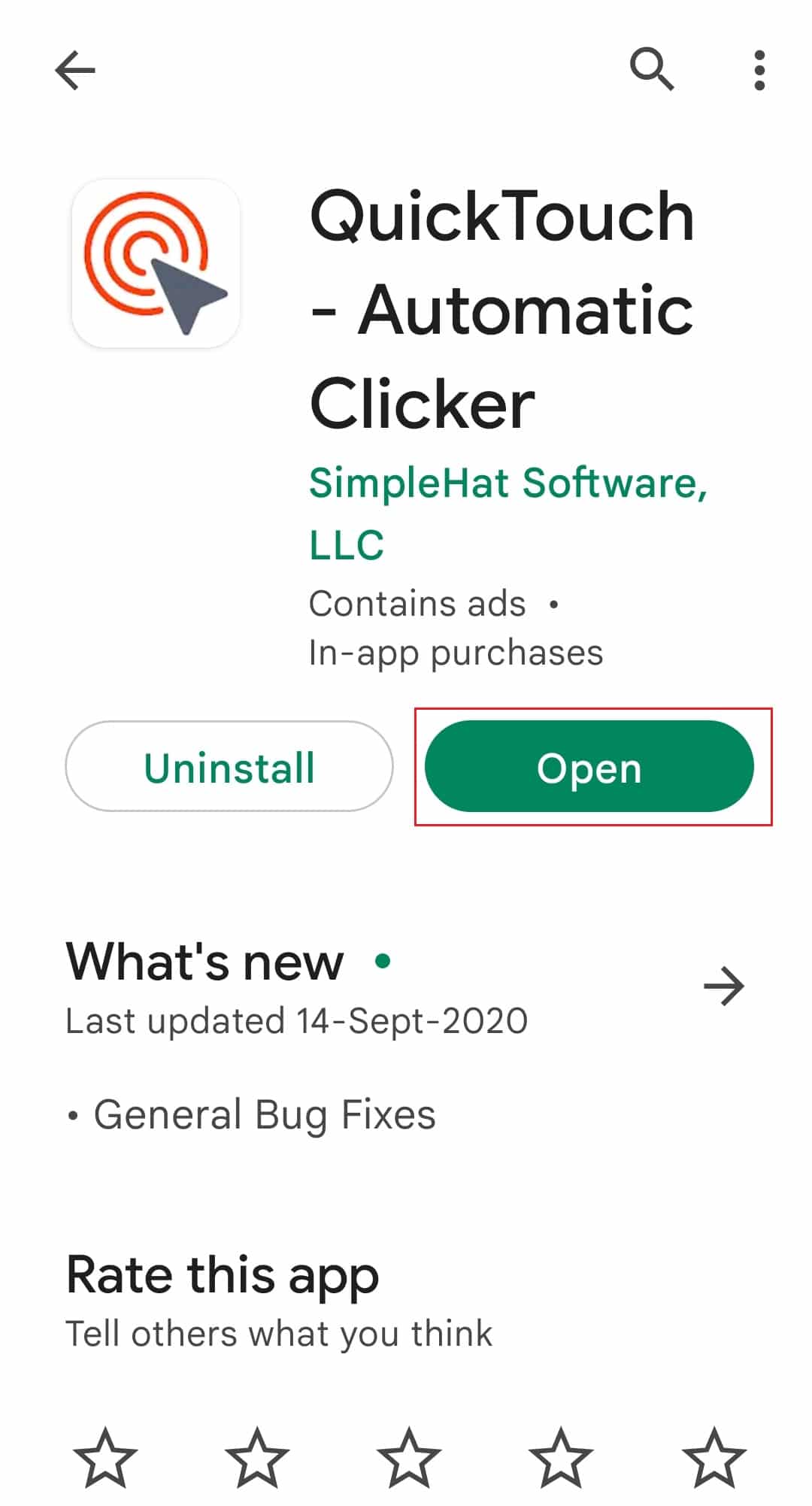 abrir el clicker automático Quicktouch en la tienda de juegos de Android