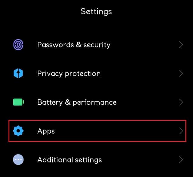 Open Settings menu and select Apps