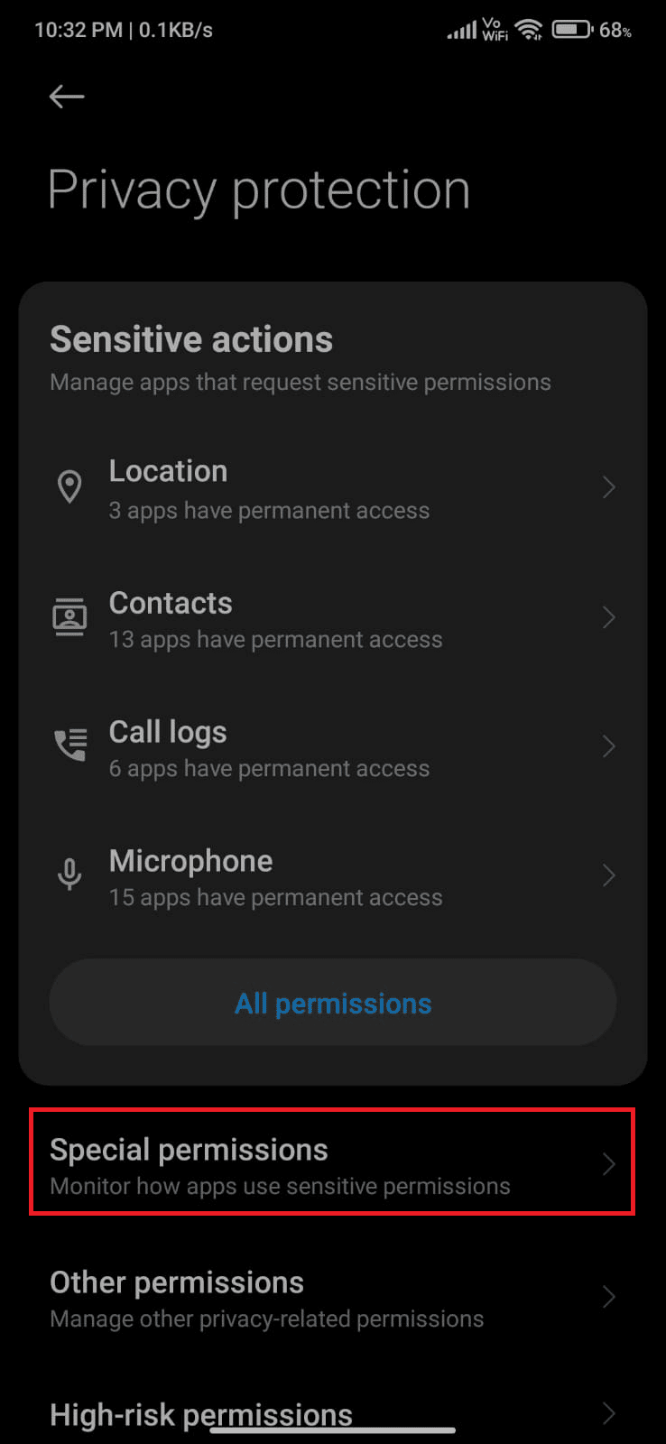 Open Special permissions by tapping it.