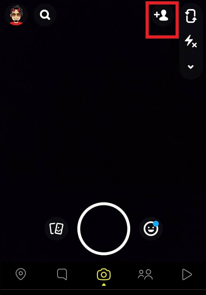 เปิดแอป Snapchat บนอุปกรณ์ของคุณแล้วแตะที่ไอคอนเพิ่มเพื่อน | ค้นหาบุคคลใน Snapchat โดยไม่มีชื่อผู้ใช้หรือหมายเลข