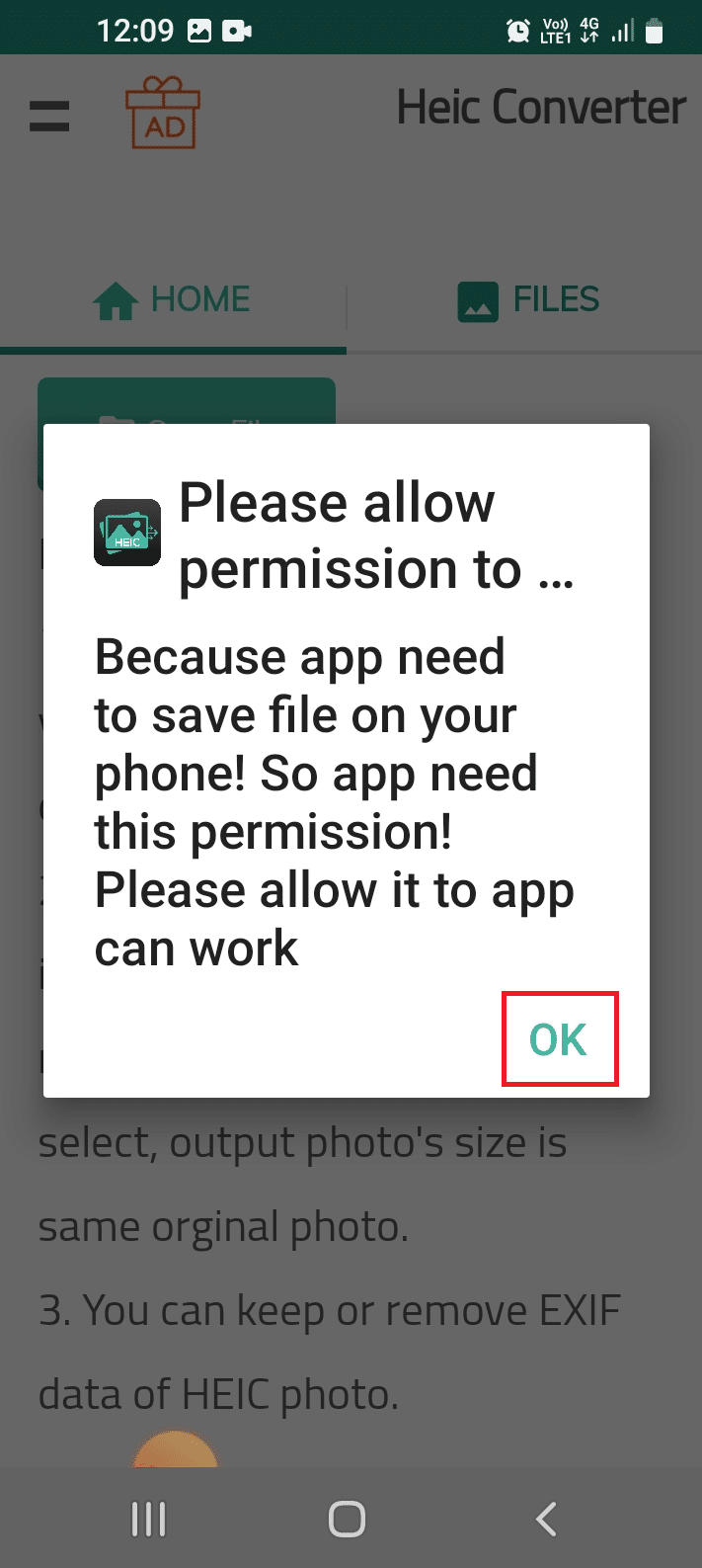 tap on the OK option on the permission page