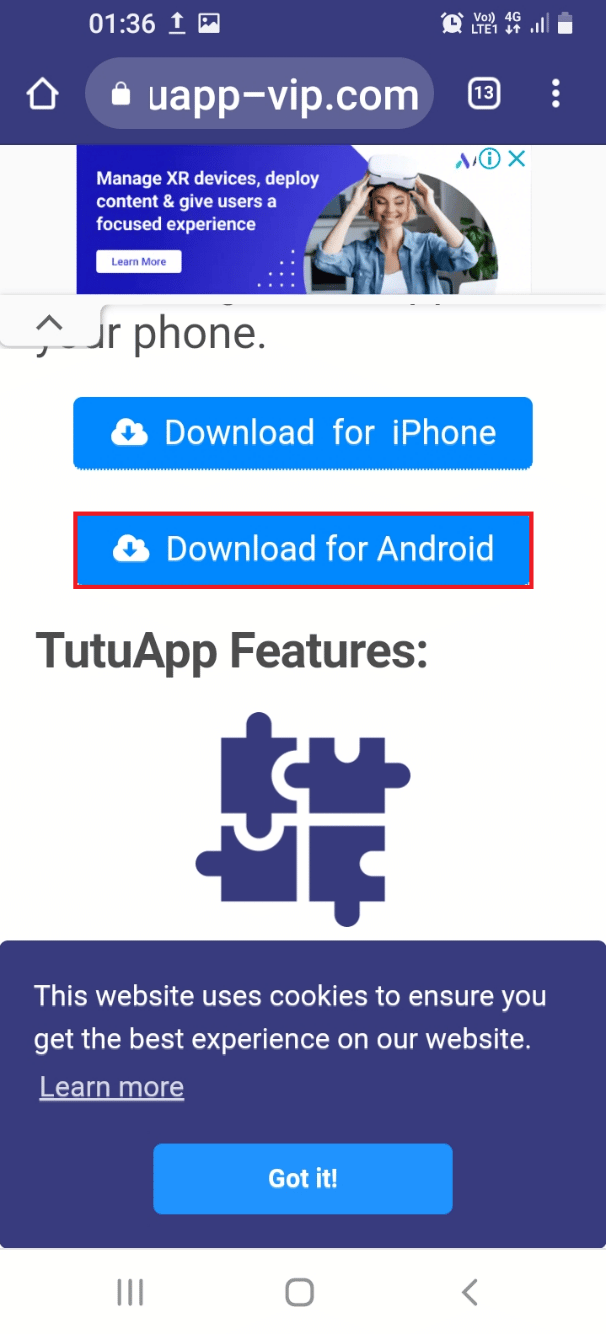 Ouvrez le site officiel de Tutuapp et appuyez sur le bouton Télécharger pour Android