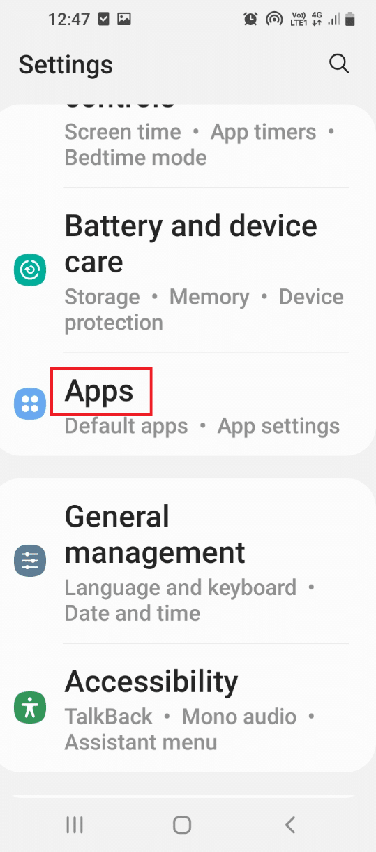 Open the Settings app and tap on the Apps option 