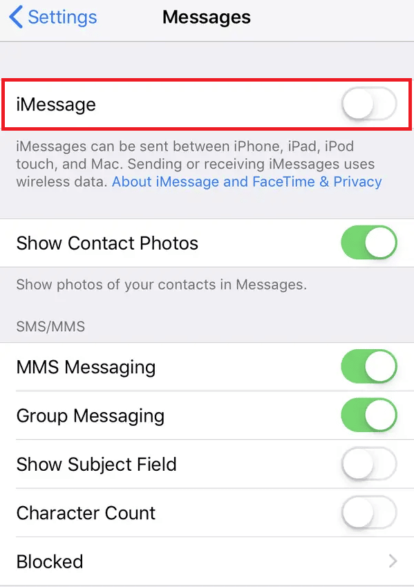 open the Settings app and turn off the iMessage toggle. Fix iMessage Needs To Be Enabled To Send This Message