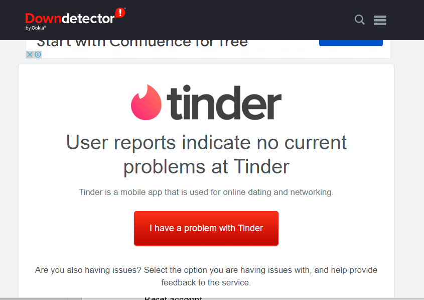 Open the Tinder server status website and check if the server is functional on the results page