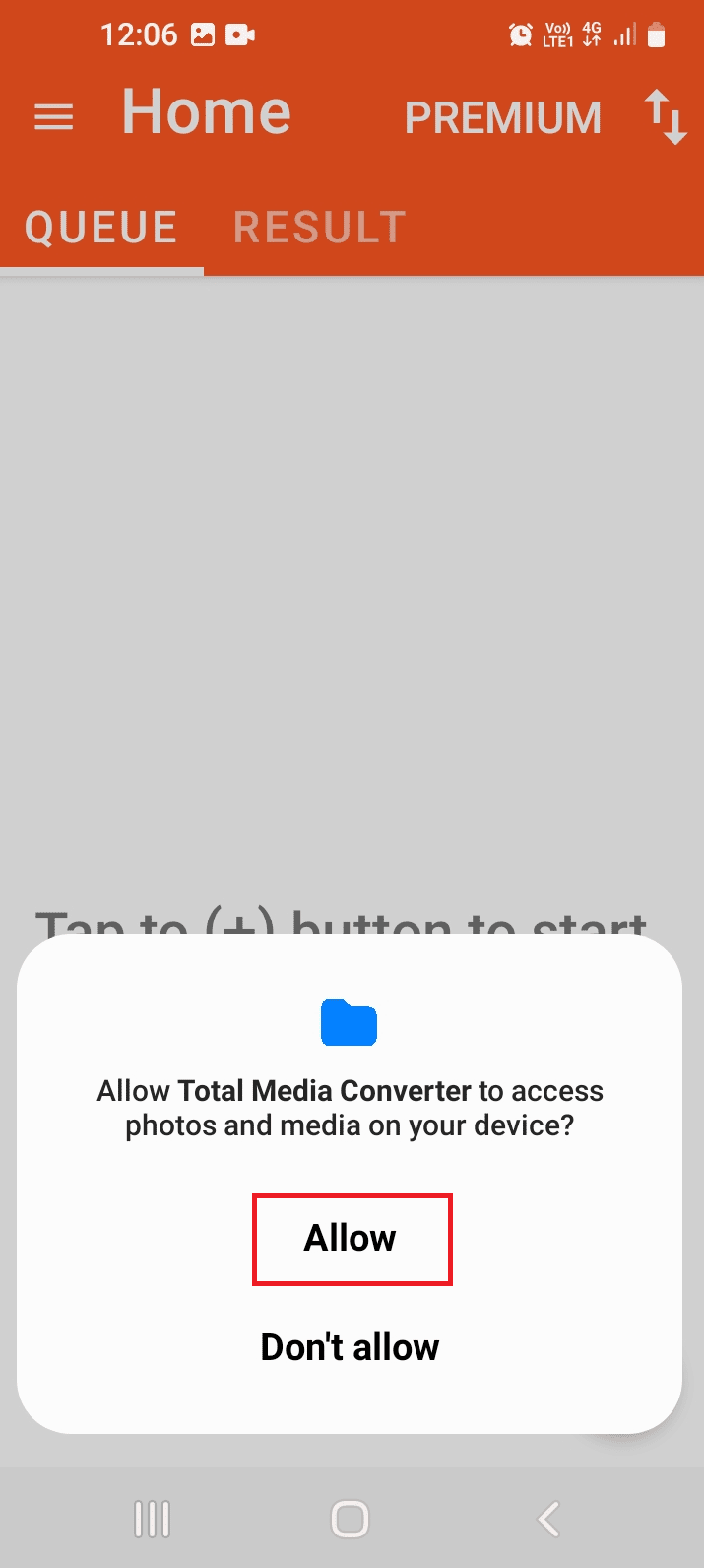tap on the Allow option