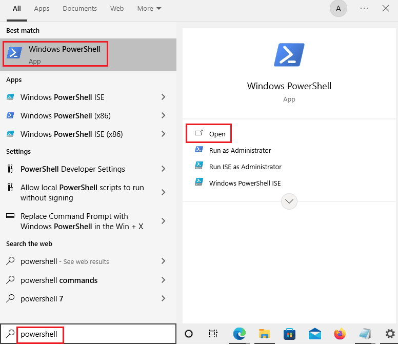 открыть Windows PowerShell из поиска Windows