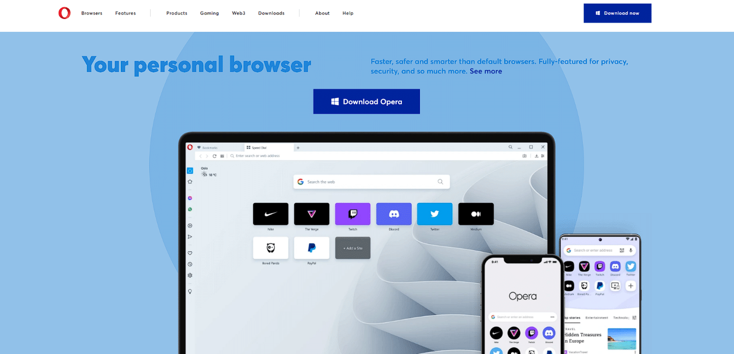หน้าอย่างเป็นทางการของ Opera Browser