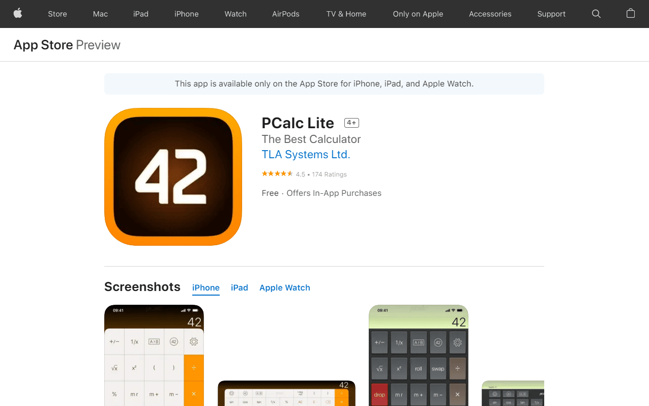 PCalc Lite. Top 50 Best Free iPhone Apps