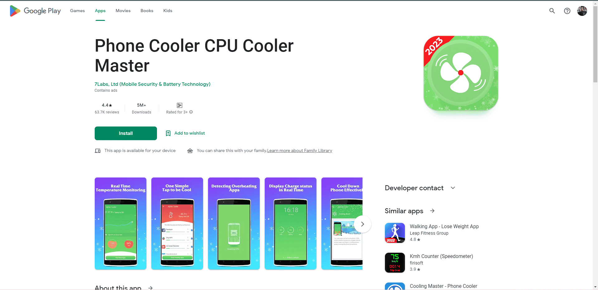Phone Cooler CPU Cooler Master playstore webpage. Best Phone Cooling Apps for Android and iOS