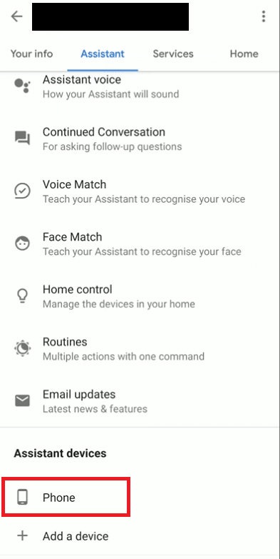 Phone option. How Do I Turn On or Off Google Assistant