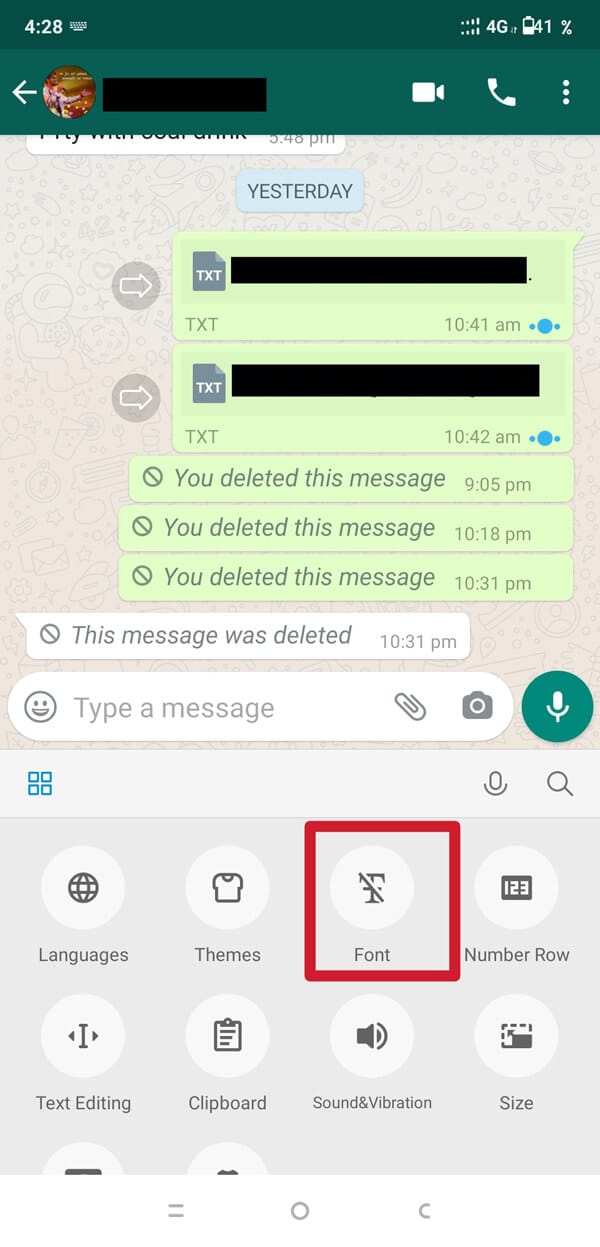 Tap on the ‘Font’ option. | How to Change Font Style in WhatsApp