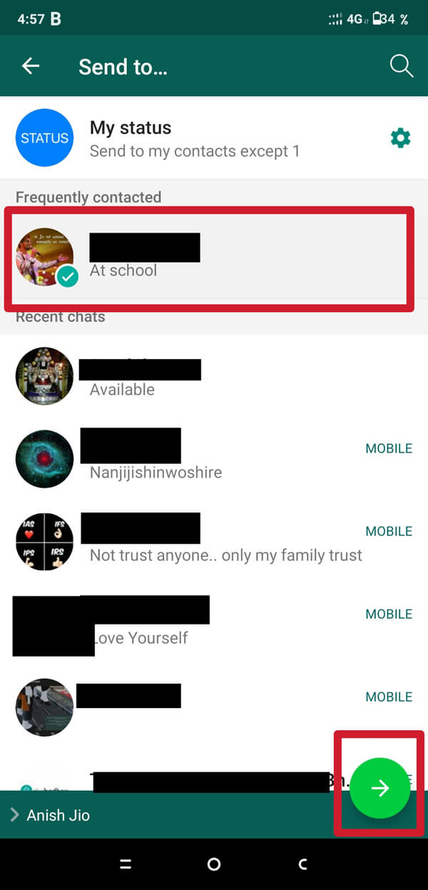 Choose the contact you want to send and then Tap on the send button.  | How to Change Font Style in WhatsApp