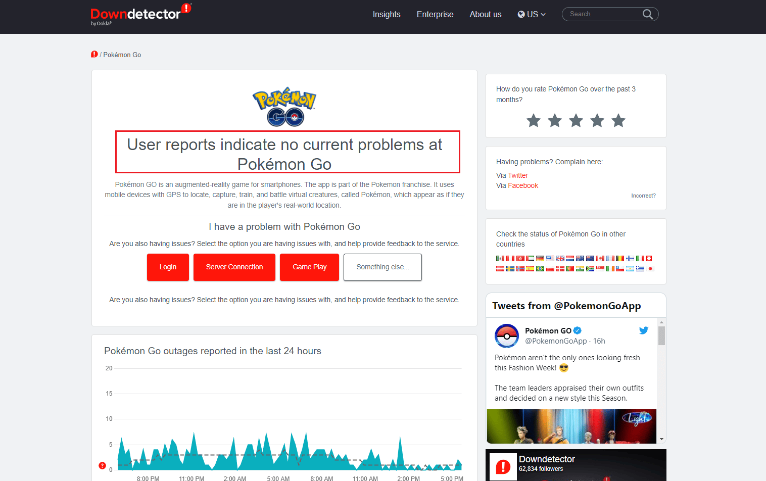 pokemon go downdetector page