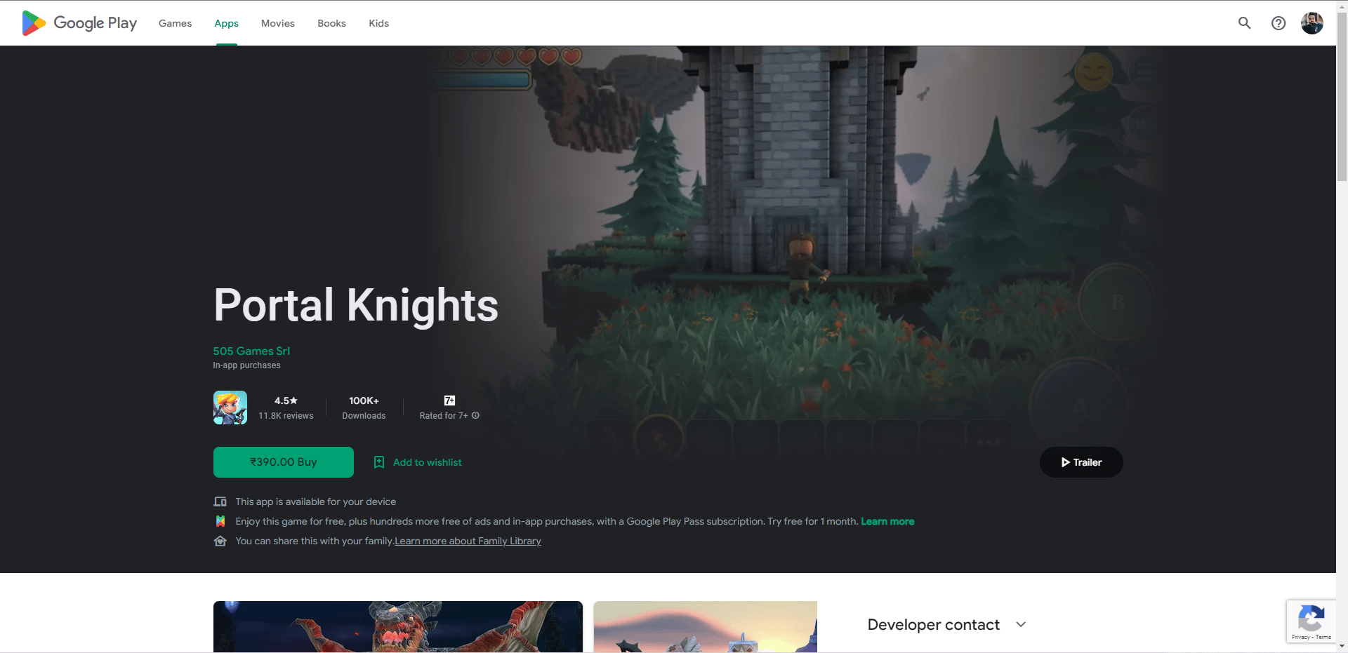 Portal Knights play store webpage. Best Games Like Legend of Zelda for Android