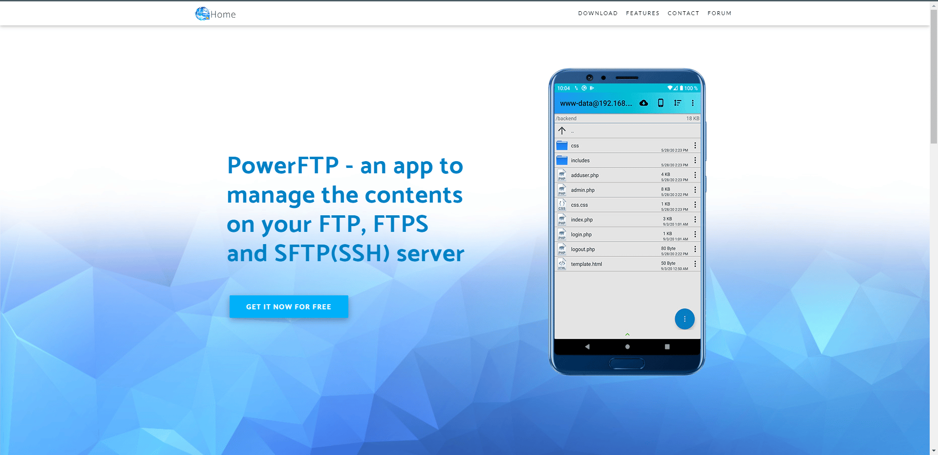PowerFTP official website homepage. Best File Transfer Protocol Clients for Android