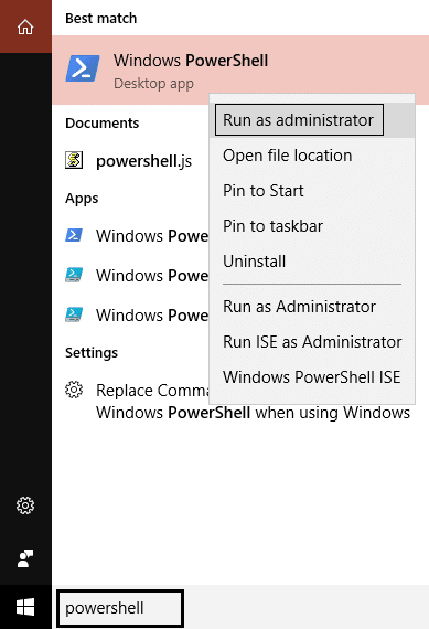 powershell right click run as administrator