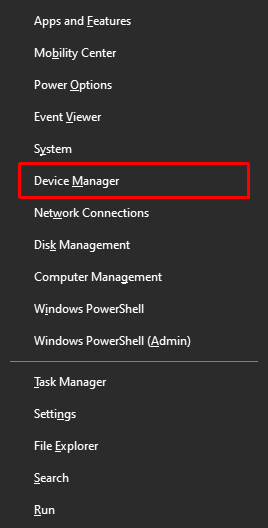 Press Windows + X at same time to open Power menu. Click on Device Manager