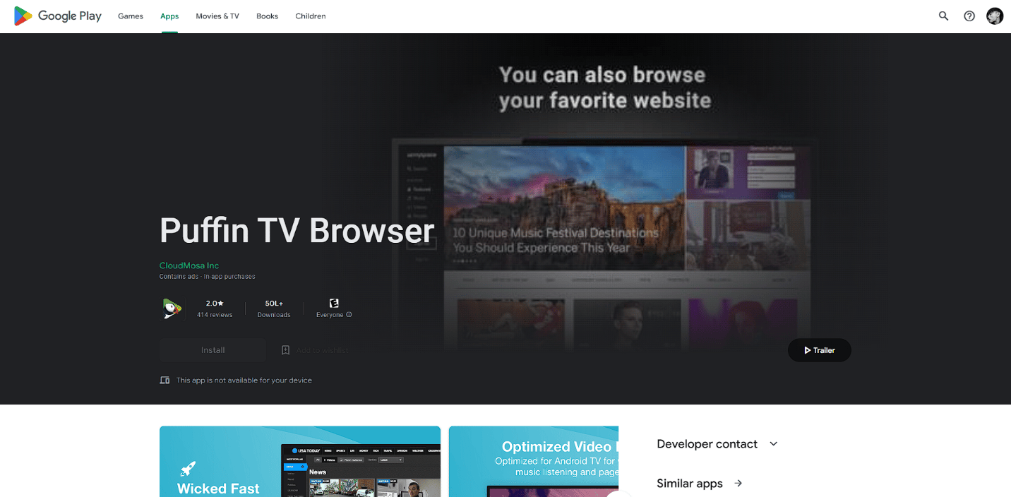 Page officielle de Puffin Broswer. 14 meilleurs navigateurs pour Android TV