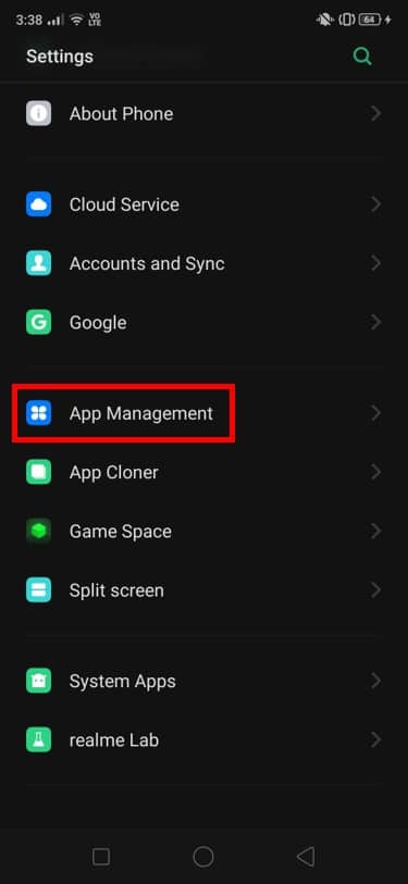 reach the App Management section in the settings | Fix Snapchat Camera Black Screen Issue
