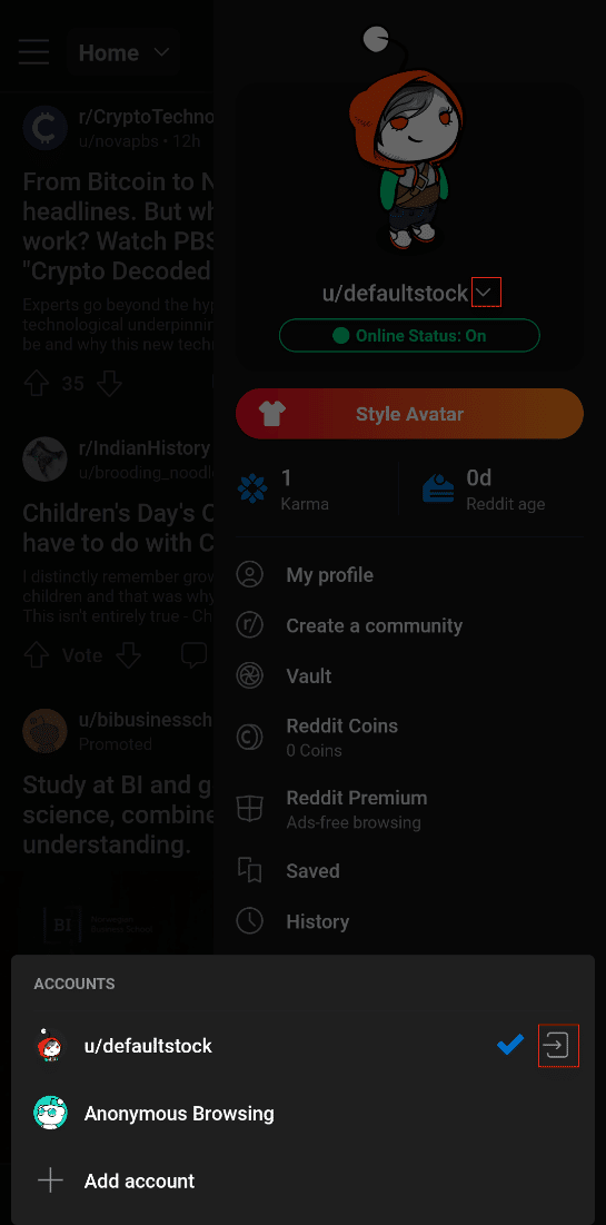 reddit app log out