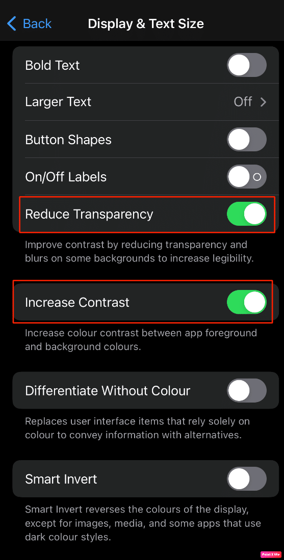 reduce transparency and increase contrast option