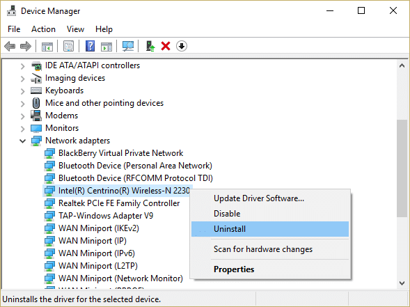 right click on Network adapter and select Uninstall