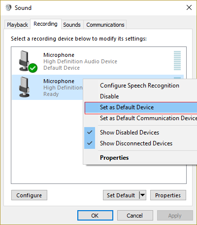 right-click on your microphone and click on set as Default Device