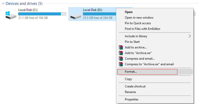 right click the drive and select format