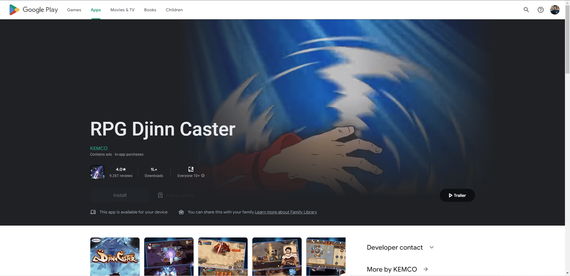 RPG Djinn Caster play store webpage 