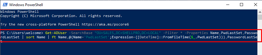 Get-ADUser -SearchBase command. How to Find Last Set Password Using PowerShell