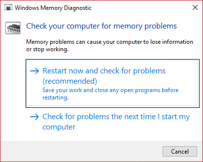 exekutatu Windows memoria diagnostikoa