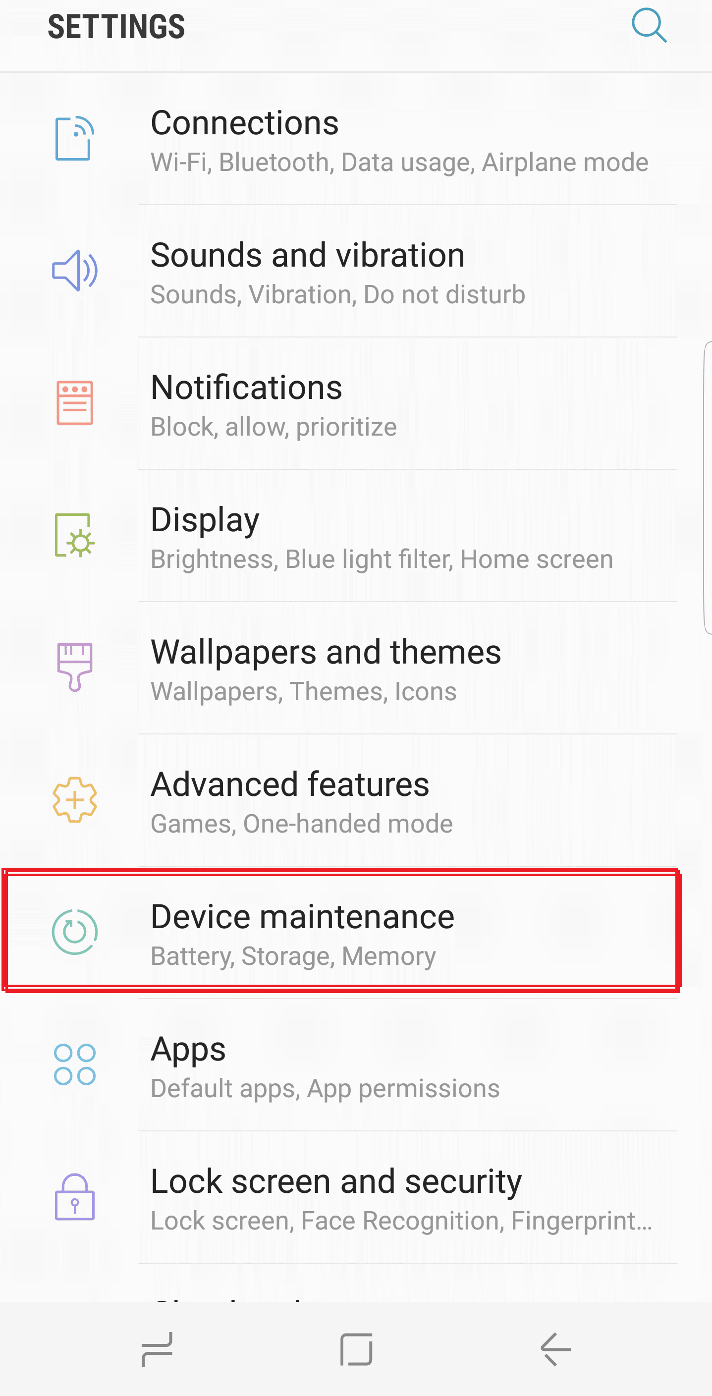 samsung s8 settings device maintenance
