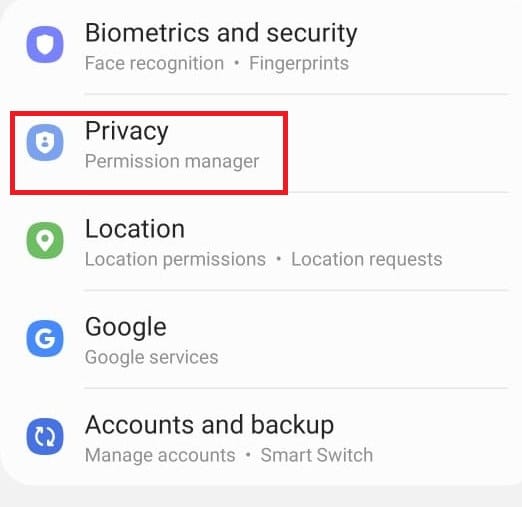 Scroll down and search for Privacy.