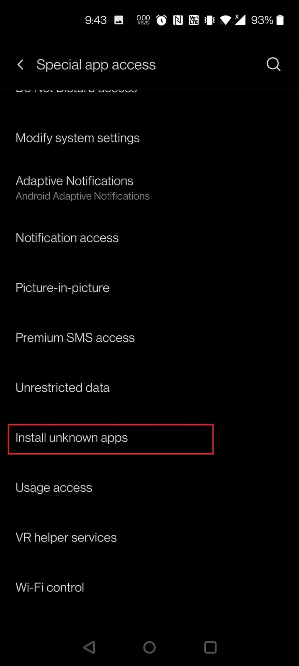 Scroll down and tap on Install unknown apps