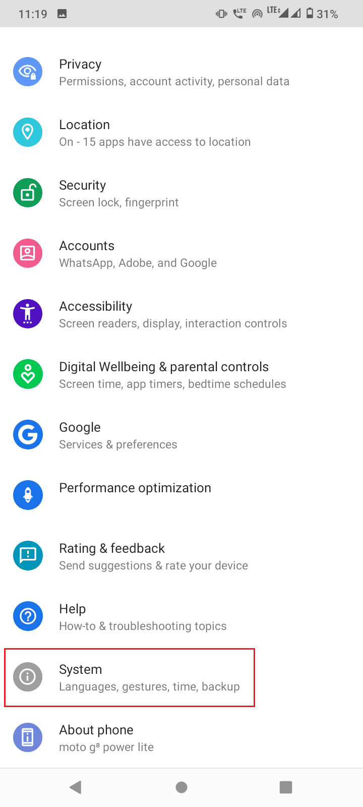 Scroll down and tap on System followed by Reset options
