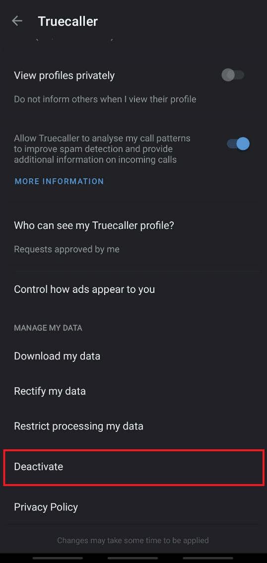 Scroll down and tap on the Deactivate option