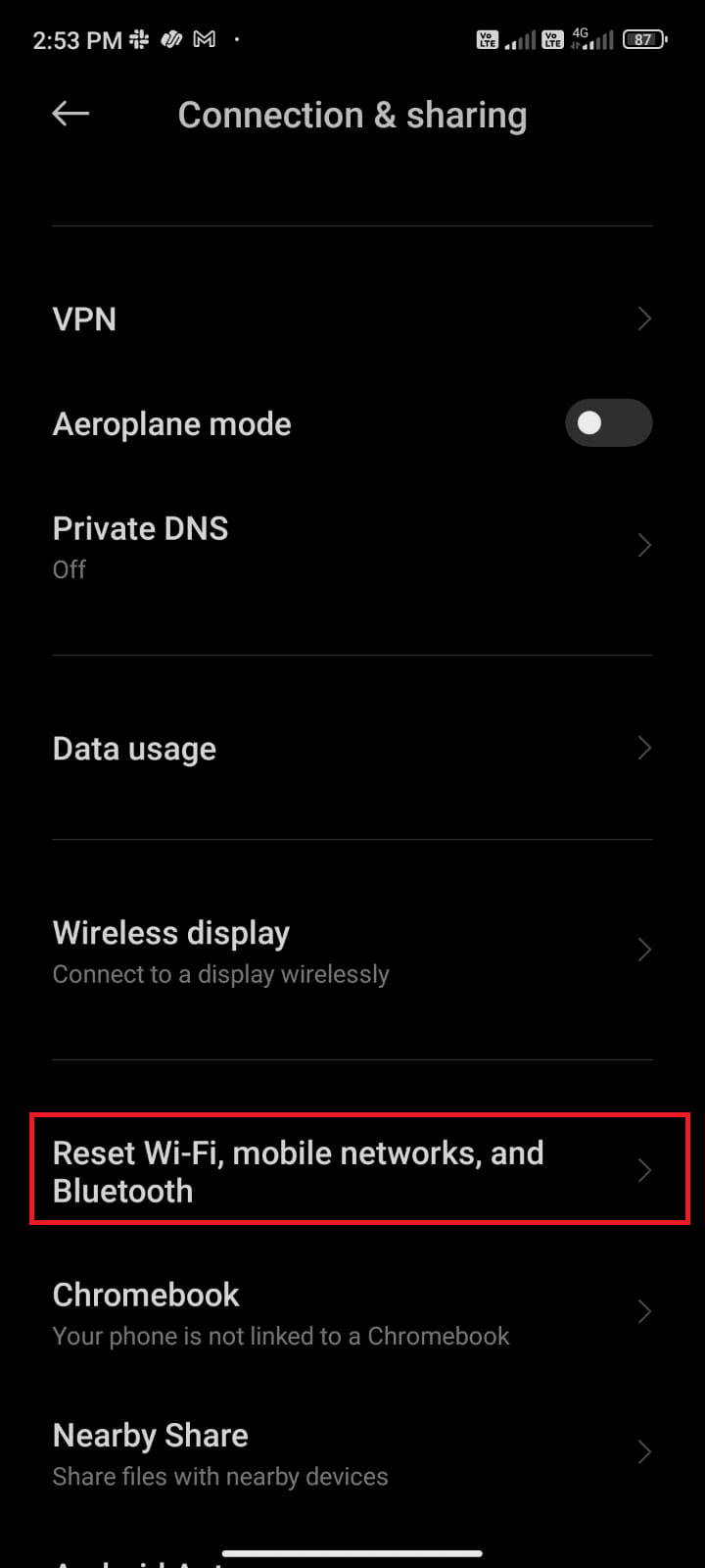 tap on Reset WiFi mobile networks and Bluetooth